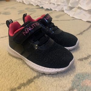 Girls Nautica shoes size 7 midnight navy blue sparkle with hot pink and black